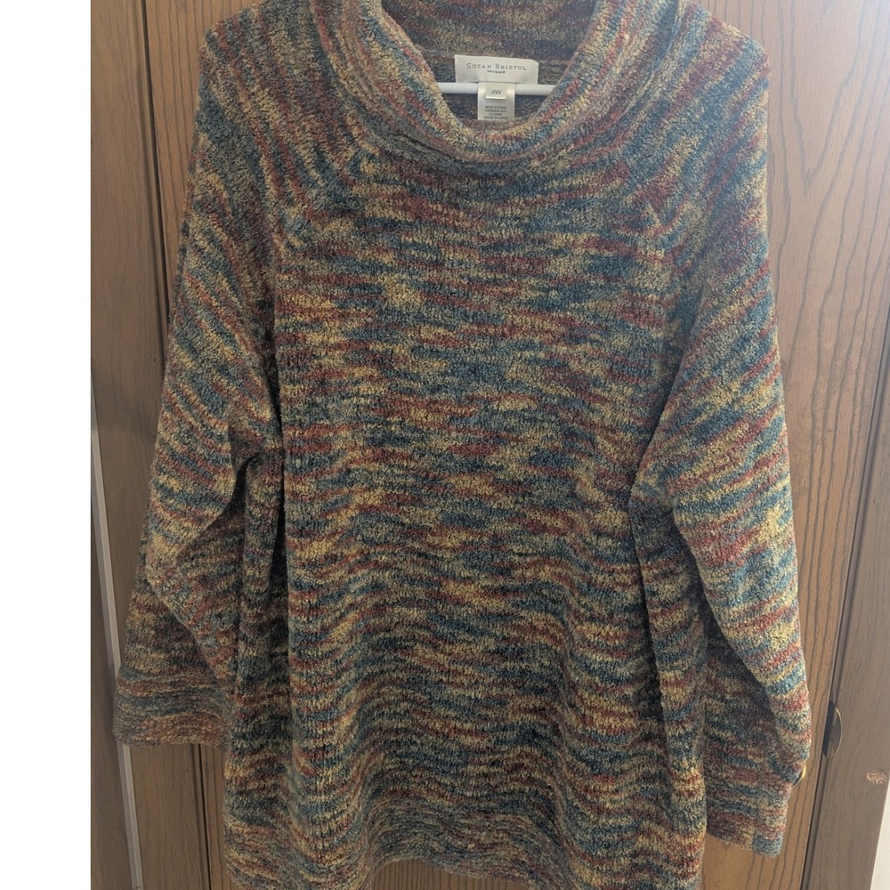 Susan Bristol Earth Tones Cowl Neck Sweater Soft Cozy Space Dye Women's 3X